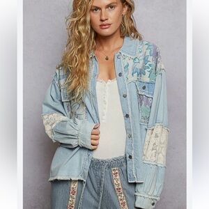 Patchwork Denim Top with Lace Accents